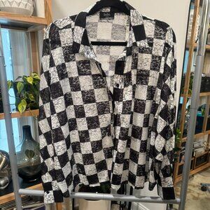 No Drama Checkerboard Lace Button Up